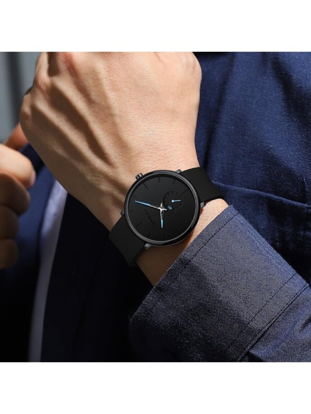 Unisex Black Blue Casual Stylish Ultra Thin Silicone Band Waterproof Wristwatch - Picture 2 of 6